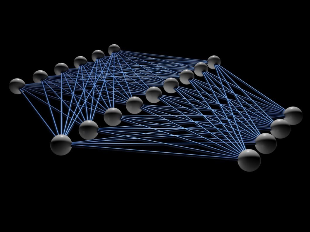 Abstract neural-network diagram representing artificial intelligence and data analysis.